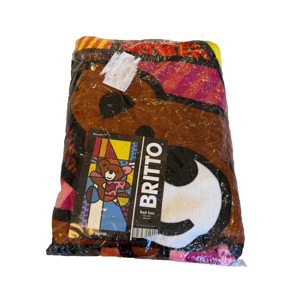 Britto Beach Towel Whimsical Abstract Pop Art Teddy Bear w/ Heart 30"‎ x 60" NWT